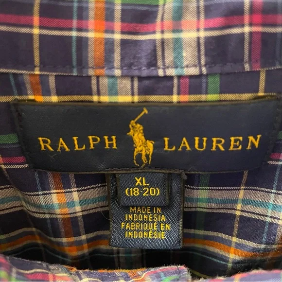Polo Ralph Lauren Button-Down Plaid Blue Dress Shirt Boy Youth Size XL (18-20) - Picture 5 of 12